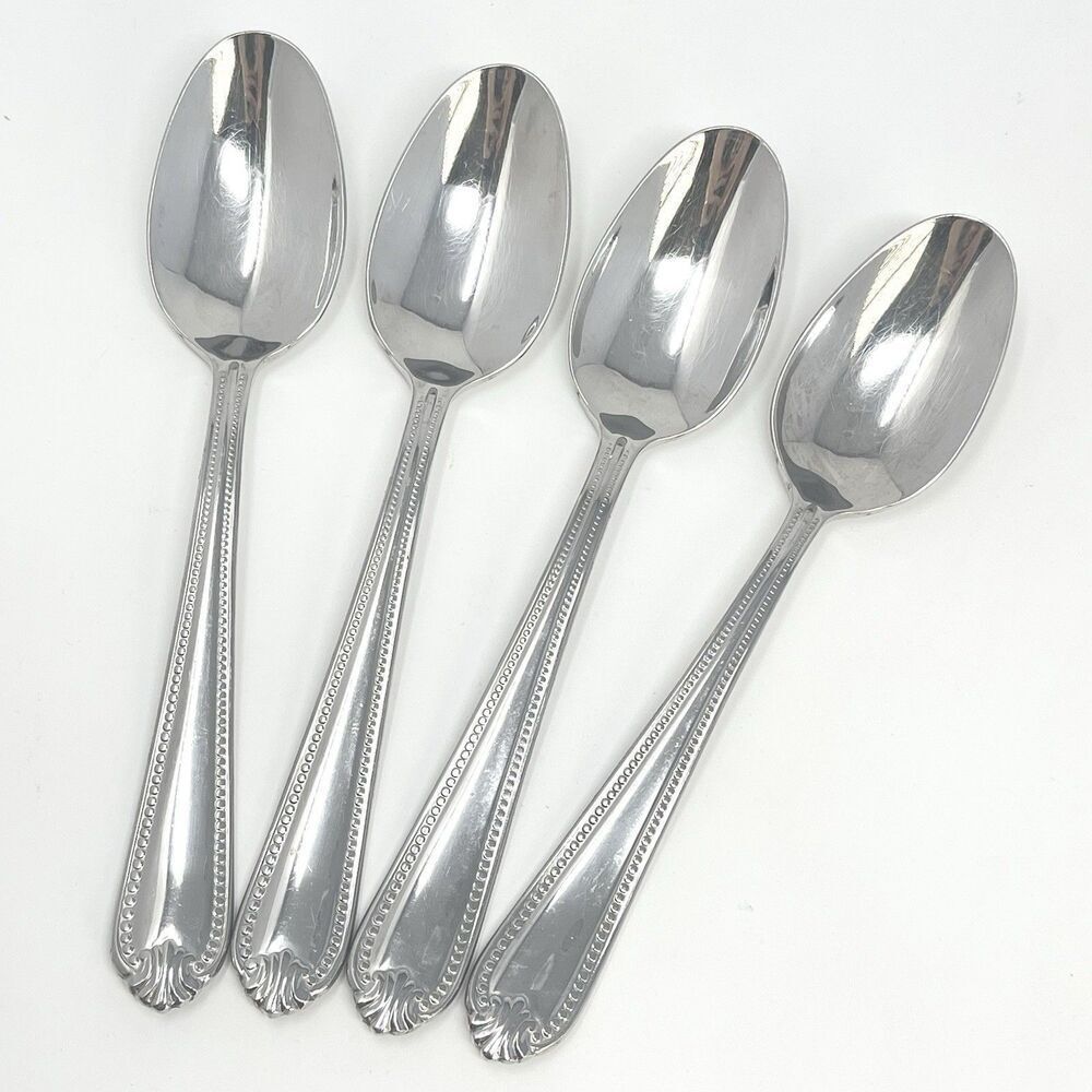Lenox BEAD Stainless 18/10 Glossy Teaspoons 6.5” Set Of 4